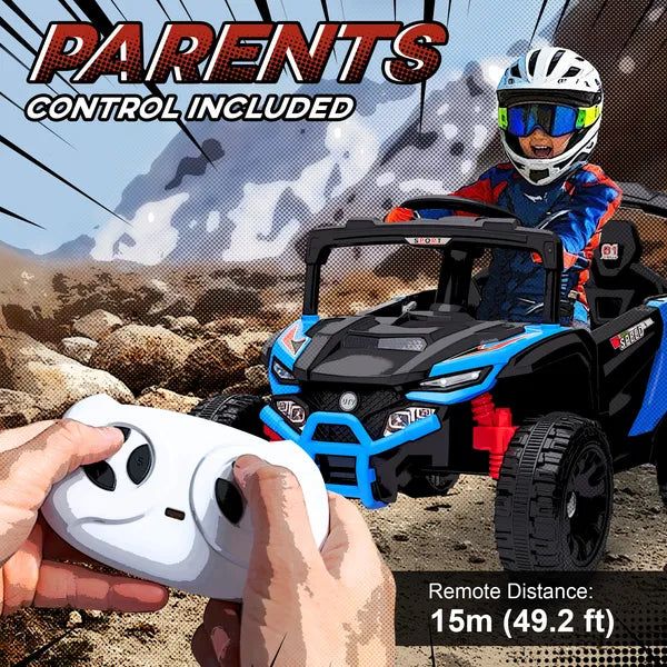 Qaba 12V Kids Ride On Truck, Battery Powered Electric UTV Vehicle with Rear Suspension, Remote Control for 3-5 Years, Blue - product image 5