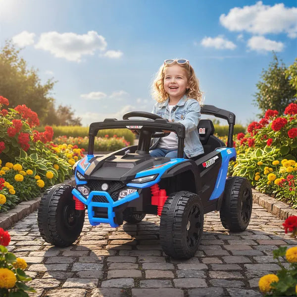 Qaba 12V Kids Ride On Truck, Battery Powered Electric UTV Vehicle with Rear Suspension, Remote Control for 3-5 Years, Blue - product image 2