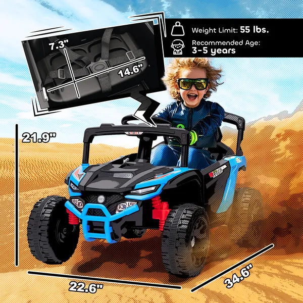 Qaba 12V Kids Ride On Truck, Battery Powered Electric UTV Vehicle with Rear Suspension, Remote Control for 3-5 Years, Blue - product image 3