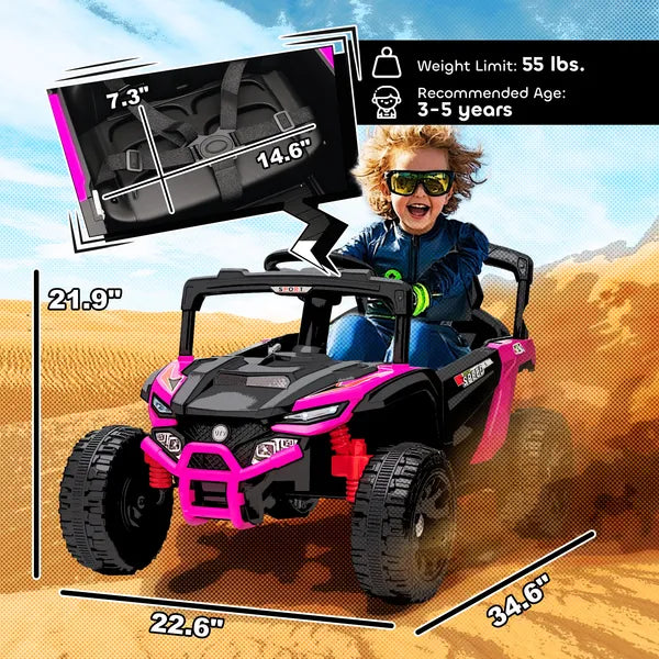 12V Kids Ride On Truck, Battery Powered Electric UTV Vehicle with Rear Suspension, Remote Control for 3-5 Years, Pink - product image 3