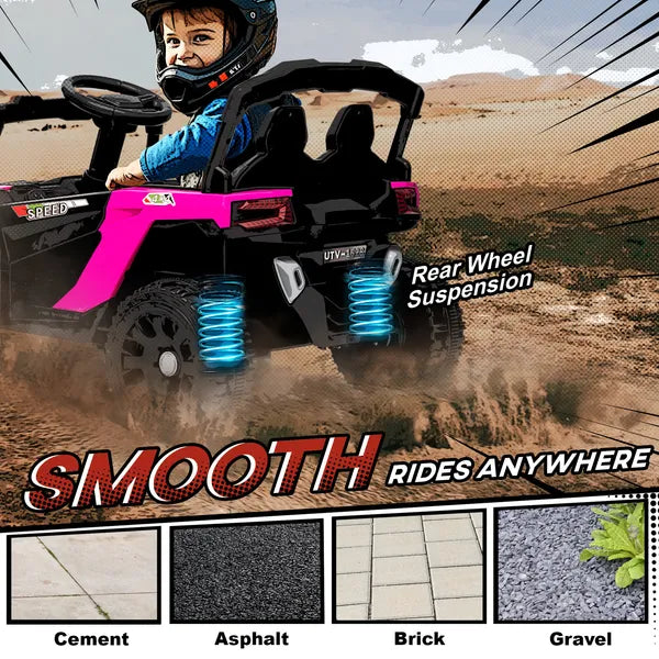 12V Kids Ride On Truck, Battery Powered Electric UTV Vehicle with Rear Suspension, Remote Control for 3-5 Years, Pink - product image 8