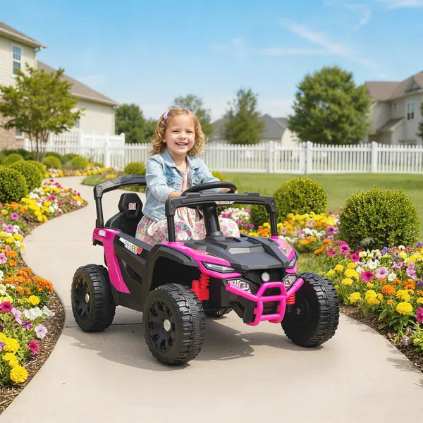 12V Kids Ride On Truck, Battery Powered Electric UTV Vehicle with Rear Suspension, Remote Control for 3-5 Years, Pink - product image 10