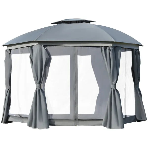 12x12 Canopy Gazebo, Double Roof and Netting Curtains, Zippered Doors, Gray - product image 1