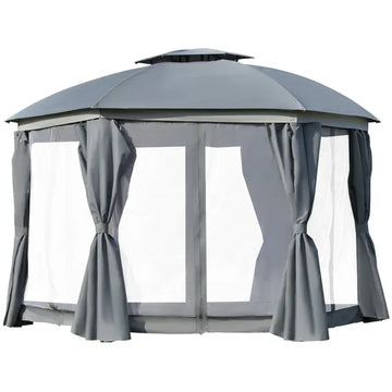 12x12 Canopy Gazebo, Double Roof and Netting Curtains, Zippered Doors, Gray - product image 1