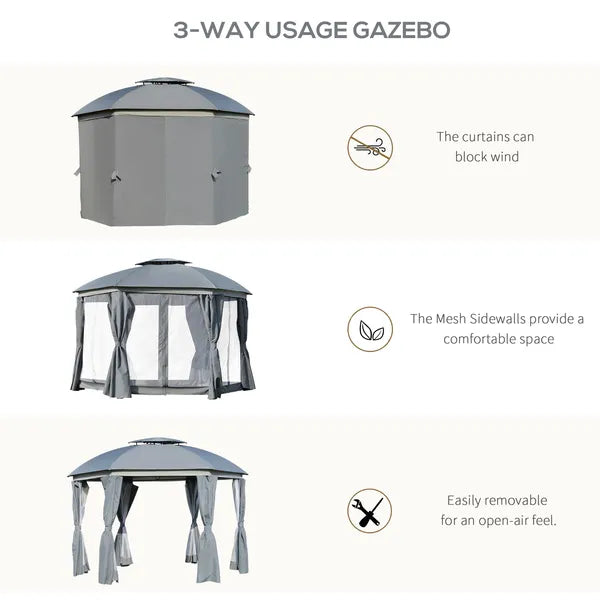 12x12 Canopy Gazebo, Double Roof and Netting Curtains, Zippered Doors, Gray - product image 6