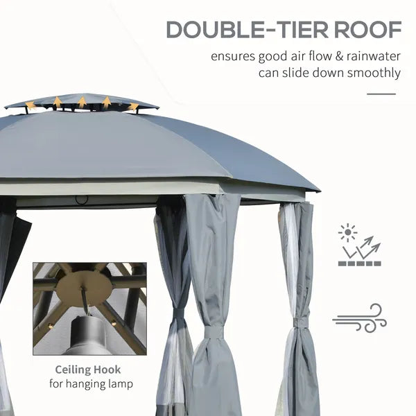 12x12 Canopy Gazebo, Double Roof and Netting Curtains, Zippered Doors, Gray - product image 4