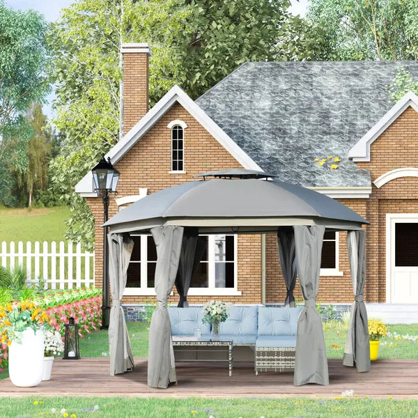 12x12 Canopy Gazebo, Double Roof and Netting Curtains, Zippered Doors, Gray - product image 10