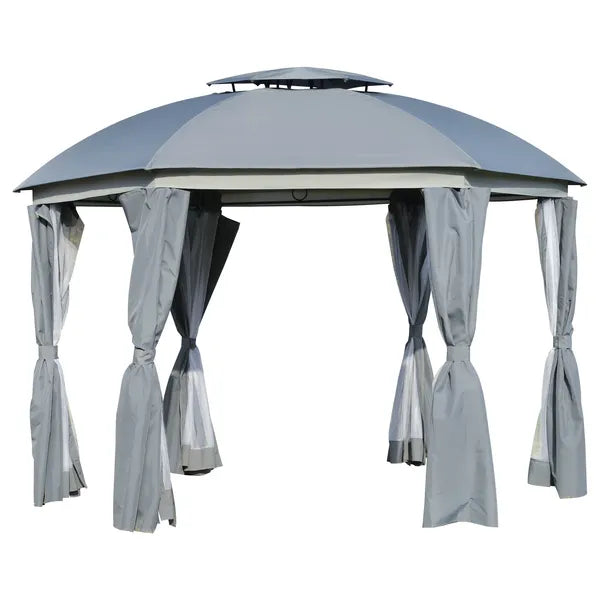 12x12 Canopy Gazebo, Double Roof and Netting Curtains, Zippered Doors, Gray - product image 11