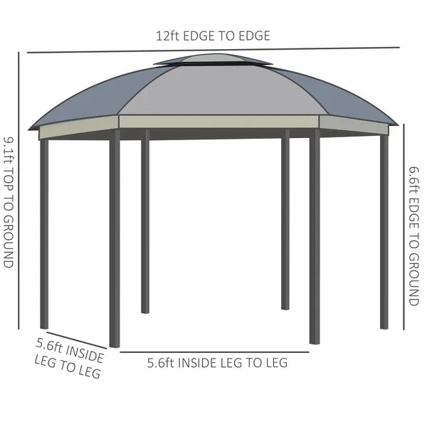 12x12 Canopy Gazebo, Double Roof and Netting Curtains, Zippered Doors, Gray - product image 3