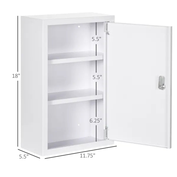 12 x 18 Inch Lockable Steel Wall Medicine Cabinet with 3 Tier Storage, White - product image 3