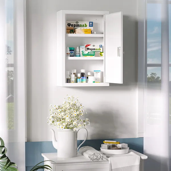 12 x 18 Inch Lockable Steel Wall Medicine Cabinet with 3 Tier Storage, White - product image 2