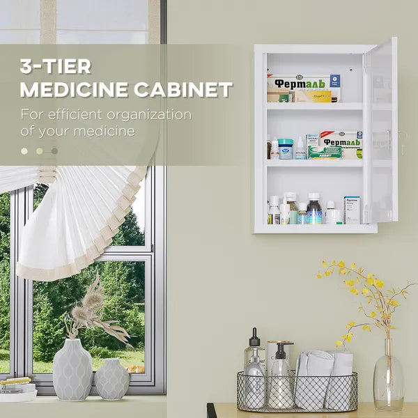 12 x 18 Inch Lockable Steel Wall Medicine Cabinet with 3 Tier Storage, White - product image 5