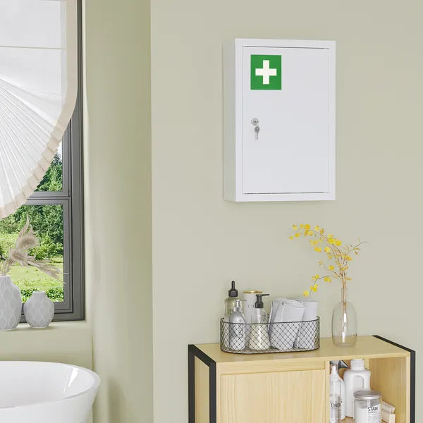 12 x 18 Inch Lockable Steel Wall Medicine Cabinet with 3 Tier Storage, White - product image 7
