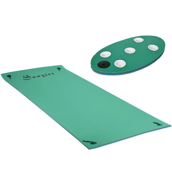 12x5ft Lily Pad Floating Mat with Drink Holders 3-Layer Portable Roll-Up Water Mat Float Dock for 2-3 People, Green - product image 1