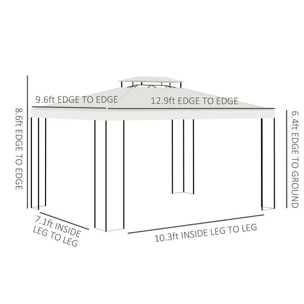 Outsunny 13 ft x 10 ft Patio Gazebo Outdoor Canopy Shelter with Double Vented Roof, Steel Frame for Lawn Backyard and Deck, Cream White - product image 3