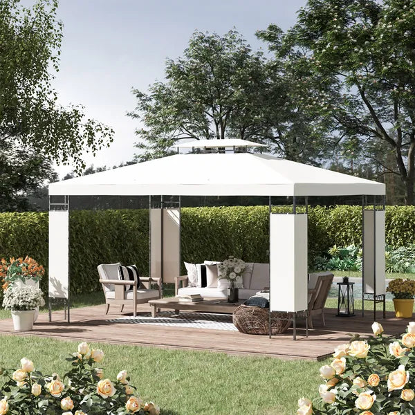 Outsunny 13 ft x 10 ft Patio Gazebo Outdoor Canopy Shelter with Double Vented Roof, Steel Frame for Lawn Backyard and Deck, Cream White - product image 2