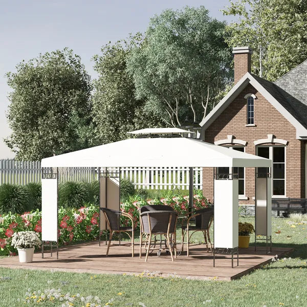 Outsunny 13 ft x 10 ft Patio Gazebo Outdoor Canopy Shelter with Double Vented Roof, Steel Frame for Lawn Backyard and Deck, Cream White - product image 8