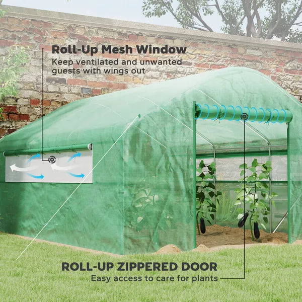 Outsunny 13' x 10' x 6.5' Tunnel Greenhouse Hoop House with Upgraded Galvanized Steel Frame and Large Windows, Green - product image 5