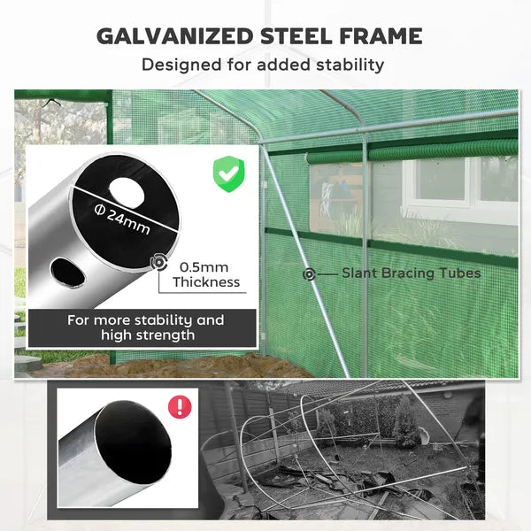 Outsunny 13' x 10' x 6.5' Tunnel Greenhouse Hoop House with Upgraded Galvanized Steel Frame and Large Windows, Green - product image 6