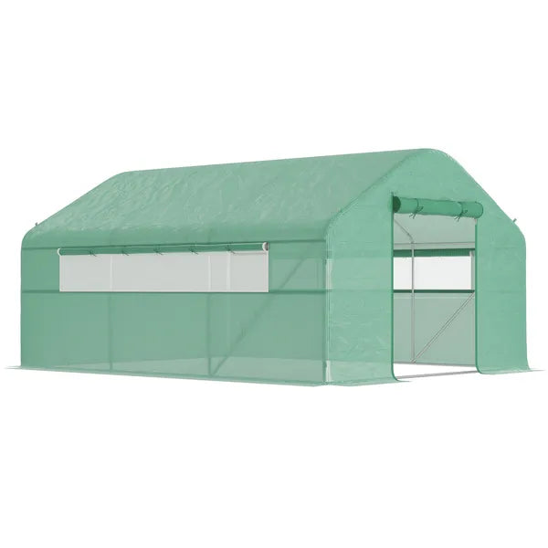 Outsunny 13' x 10' x 6.5' Tunnel Greenhouse Hoop House with Upgraded Galvanized Steel Frame and Large Windows, Green - product image 11