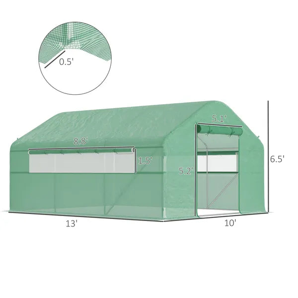 Outsunny 13' x 10' x 6.5' Tunnel Greenhouse Hoop House with Upgraded Galvanized Steel Frame and Large Windows, Green - product image 3