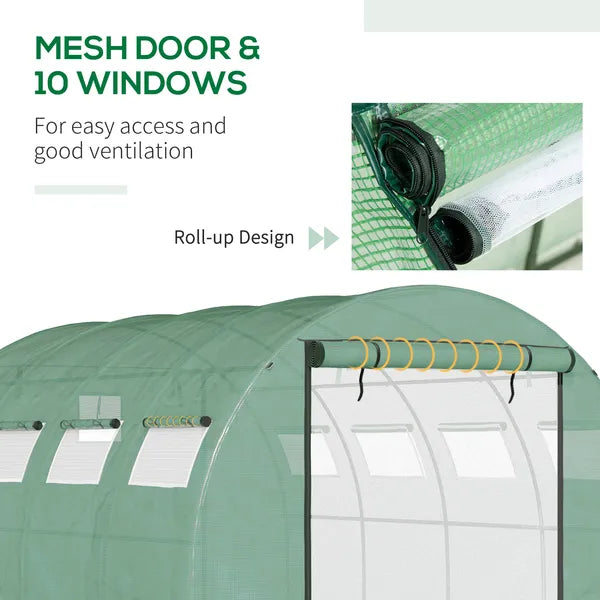 13 x 10 ft Walk In Tunnel Greenhouse with 2 Doors and 10 Mesh Windows, Green - product image 4