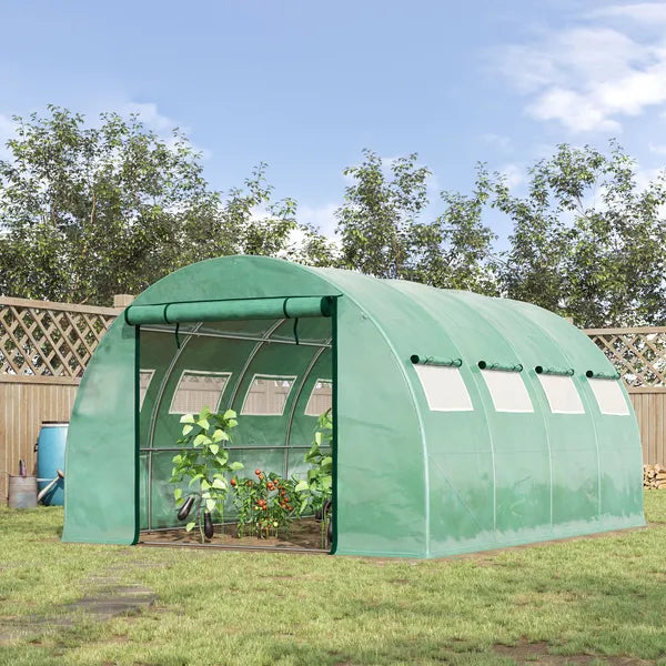 13 x 10 ft Walk In Tunnel Greenhouse with 2 Doors and 10 Mesh Windows, Green - product image 2