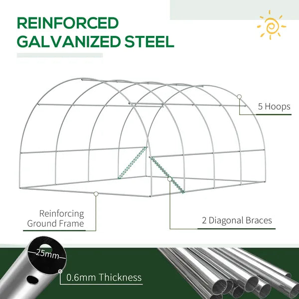 13 x 10 ft Walk In Tunnel Greenhouse with 2 Doors and 10 Mesh Windows, Green - product image 6