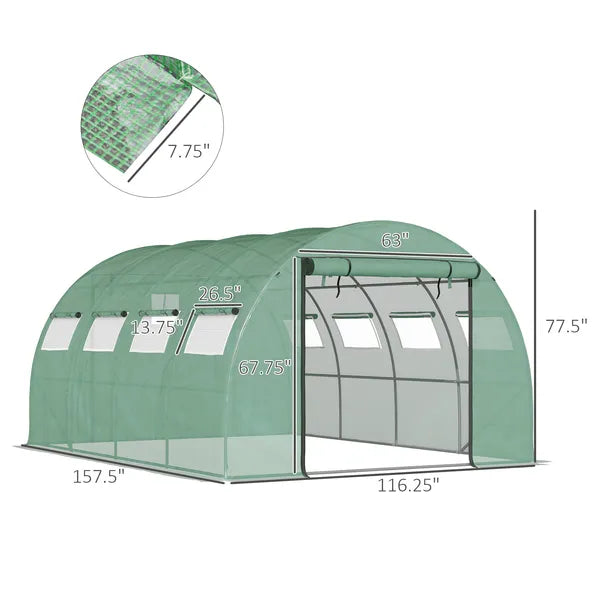 13 x 10 ft Walk In Tunnel Greenhouse with 2 Doors and 10 Mesh Windows, Green - product image 3