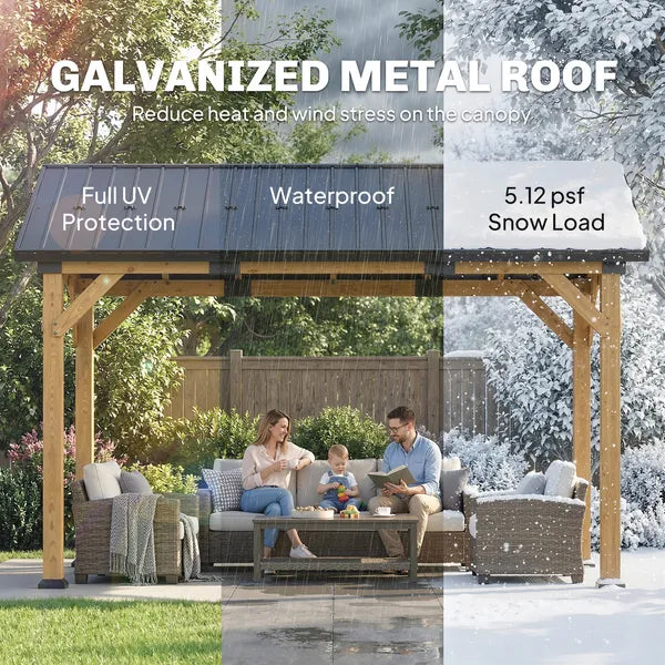 Outsunny 13 ft x 11 ft Hardtop Gazebo Canopy with Galvanised Metal Roof, Fir Wood Frame and Central Hook for Patio, Black Gray - product image 4