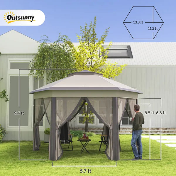 13' x 13' Pop Up Gazebo Hexagonal Canopy Shelter with 6 Zippered Mesh Netting for Patio Backyard Garden Wedding Party - product image 3