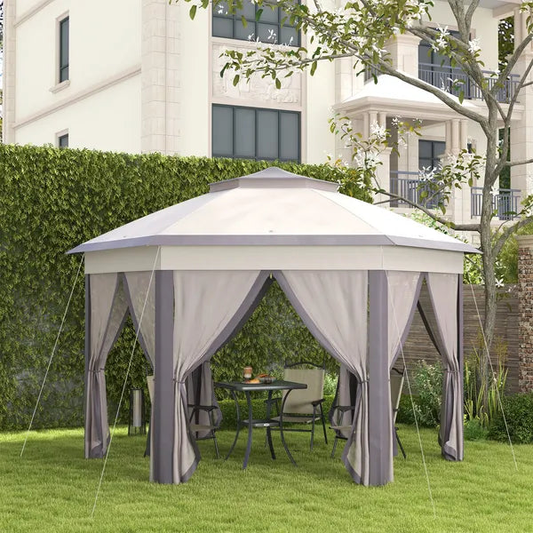 13' x 13' Pop Up Gazebo Hexagonal Canopy Shelter with 6 Zippered Mesh Netting for Patio Backyard Garden Wedding Party - product image 9