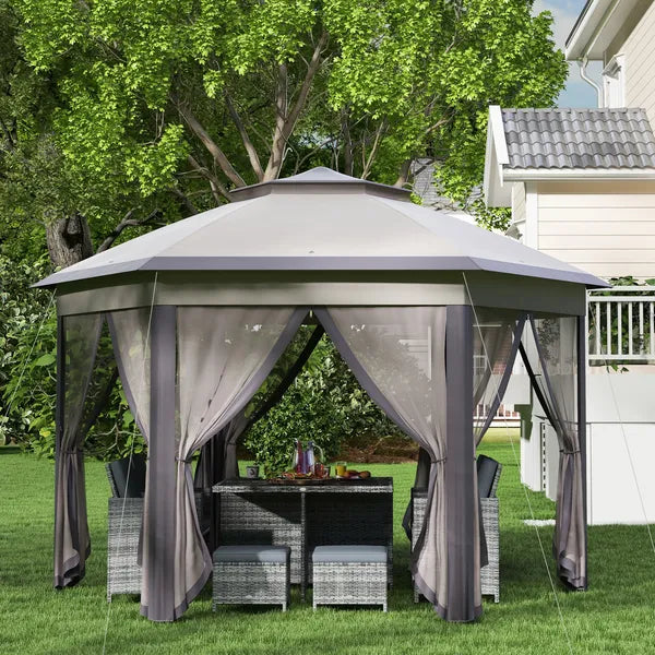 13' x 13' Pop Up Gazebo Hexagonal Canopy Shelter with 6 Zippered Mesh Netting for Patio Backyard Garden Wedding Party - product image 7