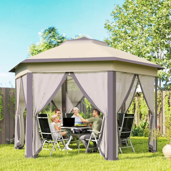 13' x 13' Pop Up Gazebo Hexagonal Canopy Shelter with 6 Zippered Mesh Netting for Patio Backyard Garden Wedding Party - product image 2