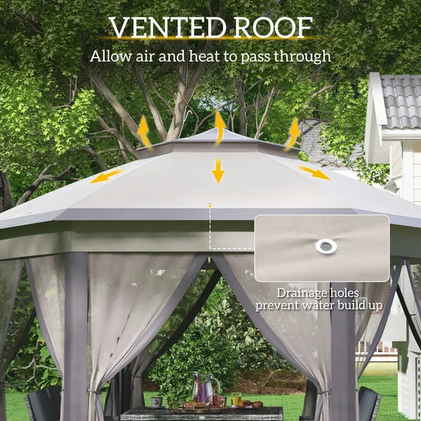 13' x 13' Pop Up Gazebo Hexagonal Canopy Shelter with 6 Zippered Mesh Netting for Patio Backyard Garden Wedding Party - product image 5