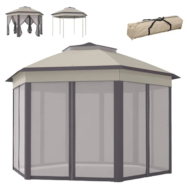 13' x 13' Pop Up Gazebo Hexagonal Canopy Shelter with 6 Zippered Mesh Netting for Patio Backyard Garden Wedding Party - product image 11