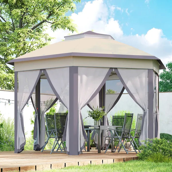 13' x 13' Pop Up Gazebo Hexagonal Canopy Shelter with 6 Zippered Mesh Netting for Patio Backyard Garden Wedding Party - product image 10