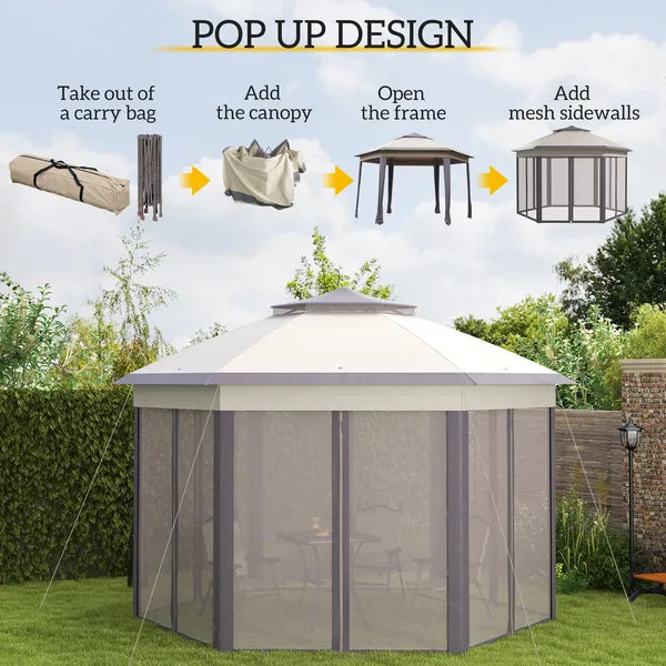 13' x 13' Pop Up Gazebo Hexagonal Canopy Shelter with 6 Zippered Mesh Netting for Patio Backyard Garden Wedding Party - product image 4