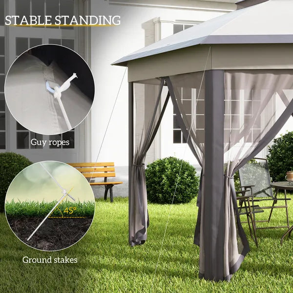 13' x 13' Pop Up Gazebo Hexagonal Canopy Shelter with 6 Zippered Mesh Netting for Patio Backyard Garden Wedding Party - product image 6