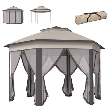 13' x 13' Pop Up Gazebo Hexagonal Canopy Shelter with 6 Zippered Mesh Netting for Patio Backyard Garden Wedding Party - product image 1