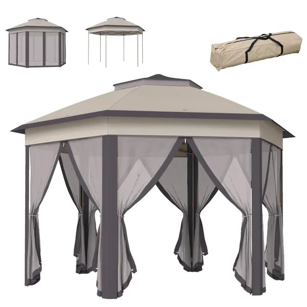13' x 13' Pop Up Gazebo Hexagonal Canopy Shelter with 6 Zippered Mesh Netting for Patio Backyard Garden Wedding Party - product image 1