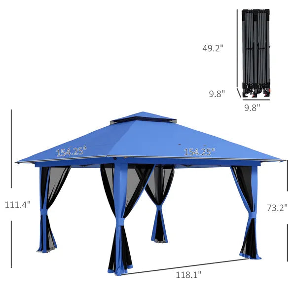 13' x 13' Pop Up Gazebo Instant Canopy Tent Shelter with 2-Tier Roof, Carry Bag, Wight Bags for Outdoor, Garden, Blue - product image 3