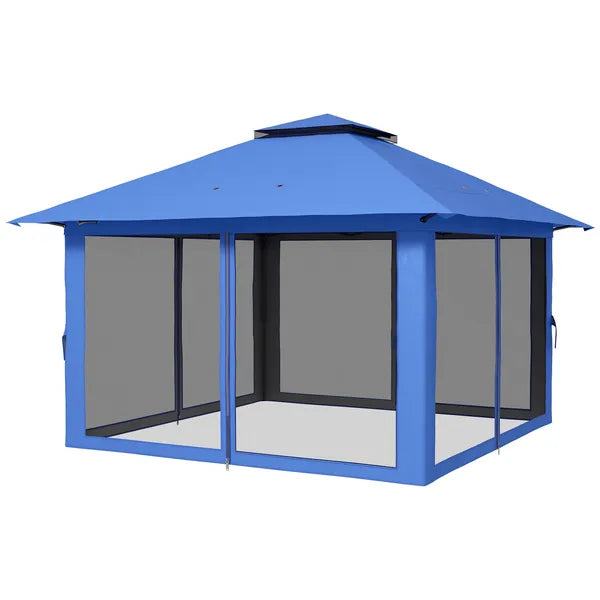 13' x 13' Pop Up Gazebo Instant Canopy Tent Shelter with 2-Tier Roof, Carry Bag, Wight Bags for Outdoor, Garden, Blue - product image 1