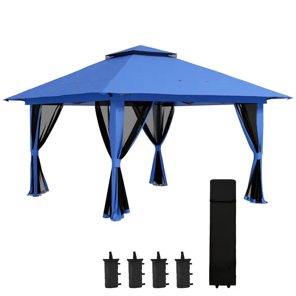 13' x 13' Pop Up Gazebo Instant Canopy Tent Shelter with 2-Tier Roof, Carry Bag, Wight Bags for Outdoor, Garden, Blue - product image 11