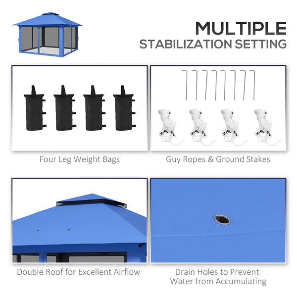 13' x 13' Pop Up Gazebo Instant Canopy Tent Shelter with 2-Tier Roof, Carry Bag, Wight Bags for Outdoor, Garden, Blue - product image 7