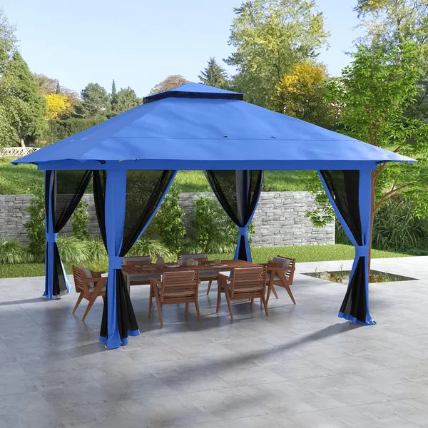 13' x 13' Pop Up Gazebo Instant Canopy Tent Shelter with 2-Tier Roof, Carry Bag, Wight Bags for Outdoor, Garden, Blue - product image 2