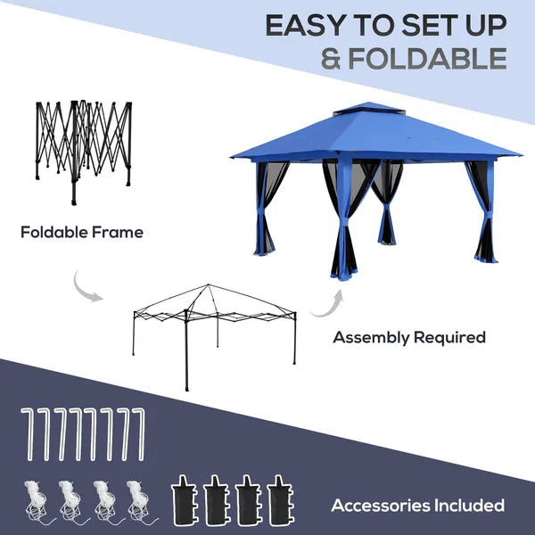 13' x 13' Pop Up Gazebo Instant Canopy Tent Shelter with 2-Tier Roof, Carry Bag, Wight Bags for Outdoor, Garden, Blue - product image 5