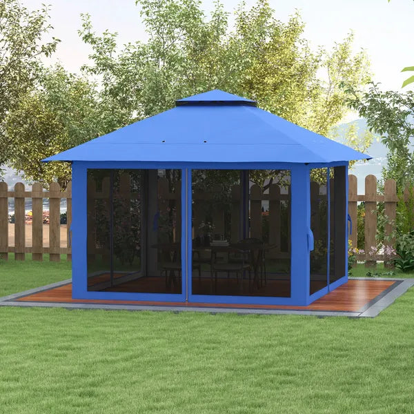13' x 13' Pop Up Gazebo Instant Canopy Tent Shelter with 2-Tier Roof, Carry Bag, Wight Bags for Outdoor, Garden, Blue - product image 10