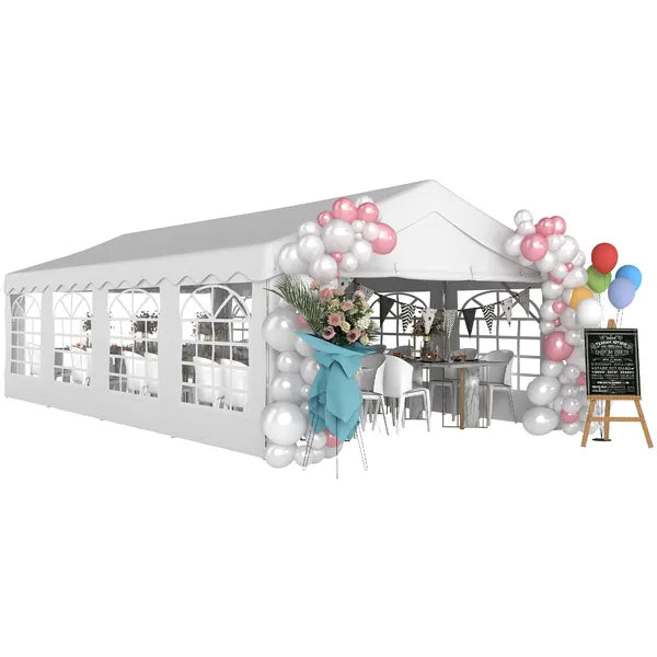 Outsunny 13 ft x 26 ft Heavy-Duty Outdoor Carport Party Event Tent, Patio Gazebo Canopy Pavilion with 4 Sidewalls and 8 Windows, White - product image 1