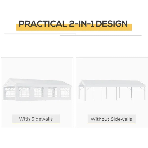 Outsunny 13 ft x 26 ft Heavy-Duty Outdoor Carport Party Event Tent, Patio Gazebo Canopy Pavilion with 4 Sidewalls and 8 Windows, White - product image 5